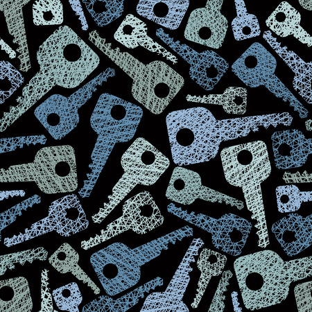 Keys seamless pattern, Security theme seamless background, vector, hand drawn lines textures used.のイラスト素材