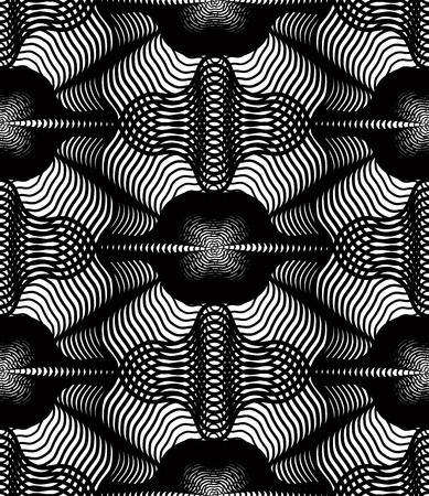 Black and white vector ornamental pattern, seamless art background decorated with monochrome lines,...