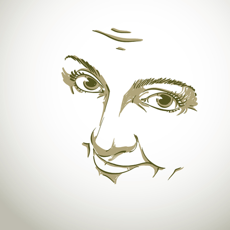 Black and white illustration of lady faceのイラスト素材