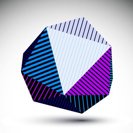 Symmetric spherical 3D vector technology illustration, futuristic geometric triangular striped orb, bright cybernetic abstract backdrop.のイラスト素材