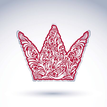 Flower-patterned imperial crown isolated on white background. Floral decorated majestic coronet, imperial theme vector design element.のイラスト素材