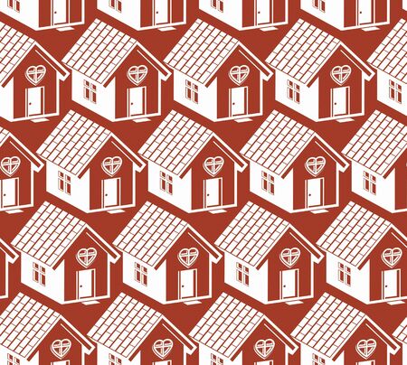 Love and harmony at home conceptual vector background, abstract houses. Real estate theme symmetric seamless pattern.のイラスト素材