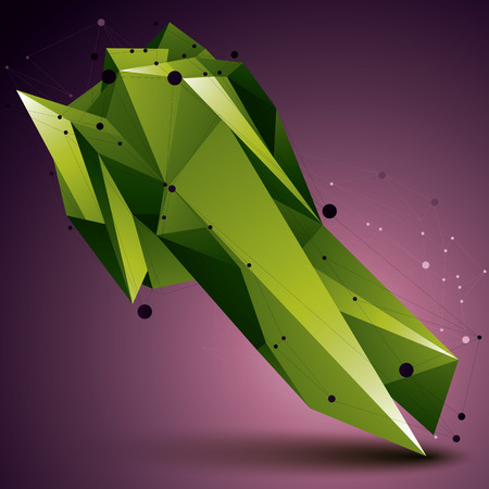 3D vector abstract design object, green polygonal complicated figure with lines mesh.のイラスト素材