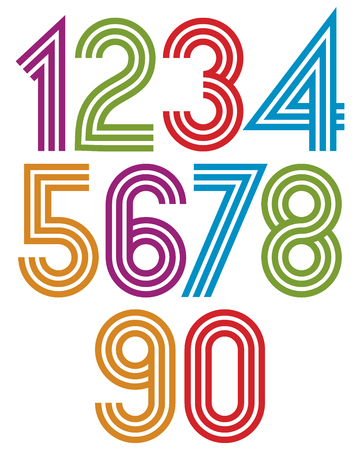 Sunny cartoon striped numbers with rounded corners.のイラスト素材