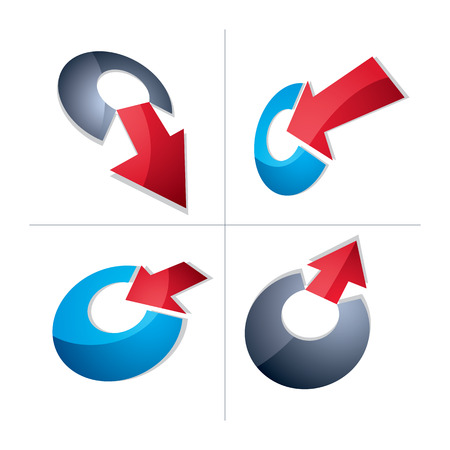 Three-dimensional graphic elements collection with simple arrows, business development and technology innovation theme vector icons. Company growth concept, set of 3d abstract symbols.のイラスト素材