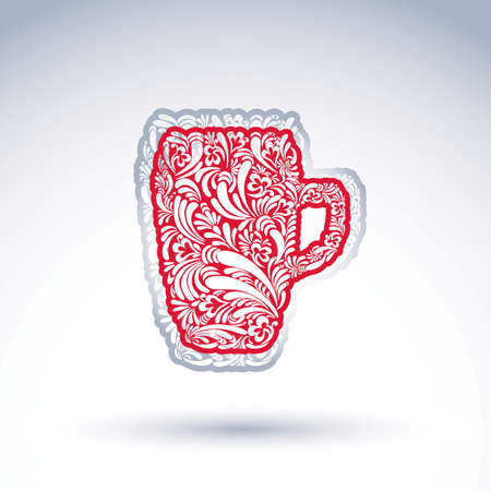 Creative beer mug decorated with floral pattern. Alcohol vector glass symbol, for use in graphic design and advertising.のイラスト素材