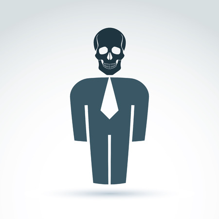 White collar office worker man icon with skull, conceptual vector symbol.のイラスト素材