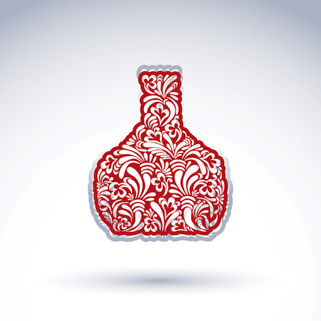 Stylized bottle decorated with ethnic vector flower pattern. Alcohol idea illustration, elegant graphic art flowery pitcher.のイラスト素材