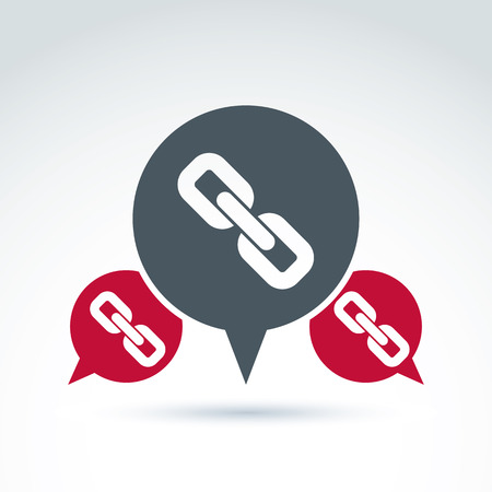 Chat on social relationship. Vector speech bubble sign with a link symbol. Discussion icon.のイラスト素材