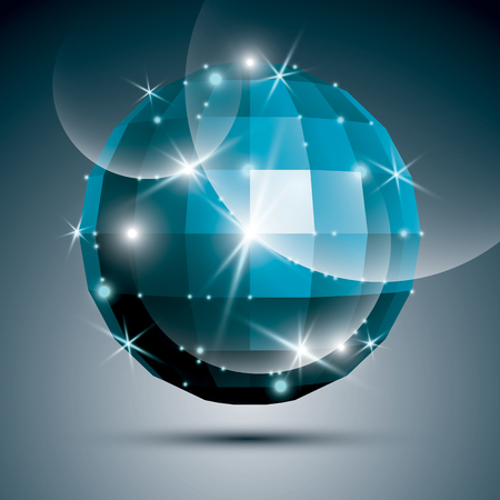Jewel dimensional blue sparkling mirror ball created from geometric figures. Vector festive illustration - eps10 glossy gemstone.のイラスト素材