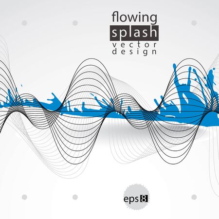 Splattered web design element, art ink blob, bright paintbrush drawing with flowing lines. Light smudge graffiti background.のイラスト素材