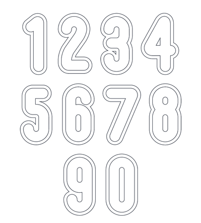 Double clear delicate line retro numbers set, vector light digits with outline isolated on white background. Elegant numbers with rounded corners.のイラスト素材