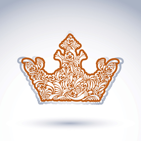 Flower-patterned imperial crown isolated on white background. Floral decorated majestic coronet, imperial theme vector design element.のイラスト素材