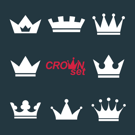 Business conceptual icons, can be used in graphic and web design. Set of vector vintage crowns, luxury ornate coronet illustration. Collection of royal luxury design element.のイラスト素材