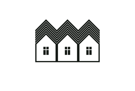 Abstract simple country houses vector illustration, homes image. Touristic and real estate idea, three cottages front view. Real estate business or property developer theme.のイラスト素材