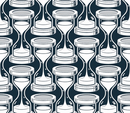 Seamless background with 3d classic sand-glasses, vector antique hourglasses. Time without end concept, for use in design and as wallpaper.のイラスト素材