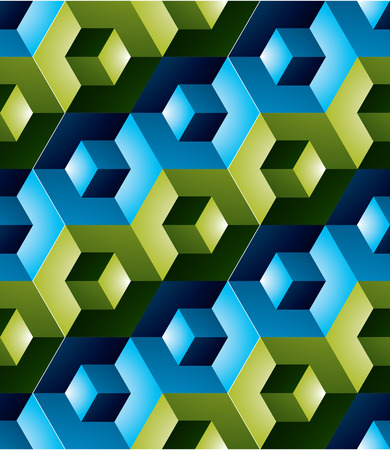 Colorful illusive abstract geometric seamless pattern with 3d cubes. Vector stylized texture, best for graphic and web design.のイラスト素材