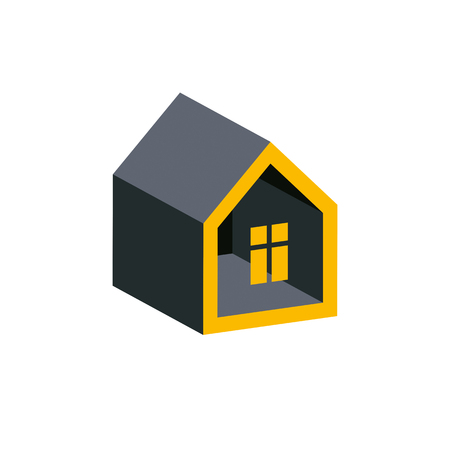 Property developer conceptual business icon, real estate emblem.  Building modeling and engineering projects abstract symbol. Simple vector house.のイラスト素材