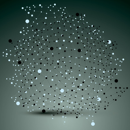 Abstract asymmetric vector monochrome structure with black and white wire mesh, complicated geometric shape. Lace grayscale figure.のイラスト素材