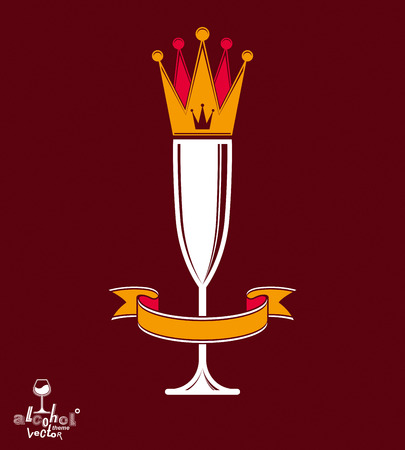 Champagne glass with beautiful royal crown, sophisticated goblet full with sparkling wine. Queen of the evening conceptual illustration, celebration theme eps8 object.のイラスト素材