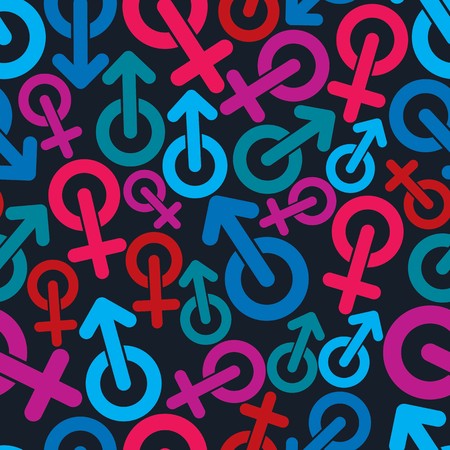 Gender symbols, sexual category theme seamless vector backdrop. Male and female symbols, can be used in design.のイラスト素材