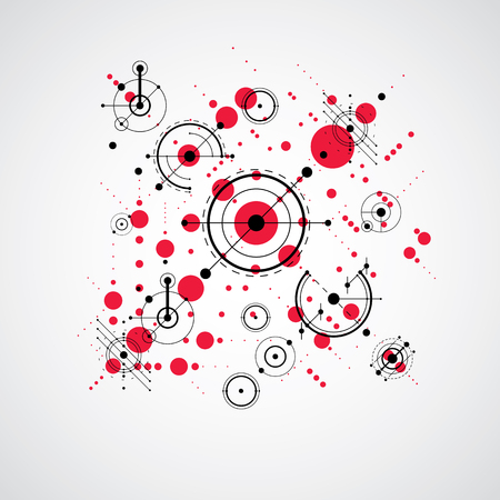 Bauhaus art composition, decorative modular red vector wallpaper with circles and grid. Retro style pattern, graphic backdrop for use as booklet cover template.のイラスト素材