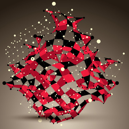 Complicated abstract red 3D shape, vector digital lattice object. Technology theme.のイラスト素材