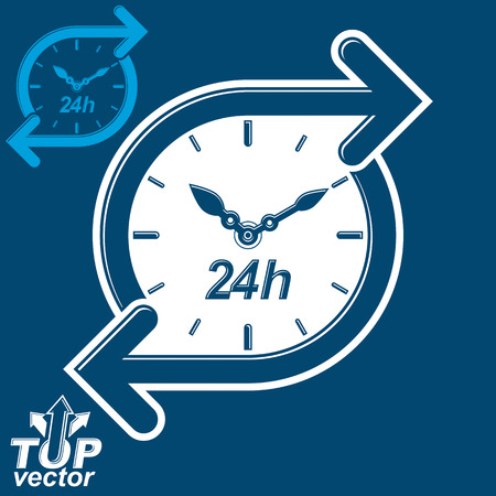 Simple vector 24 hours timer, around-the-clock flat pictogram with invert version. Twenty-four hours a day interface icon. Business time management illustration.のイラスト素材