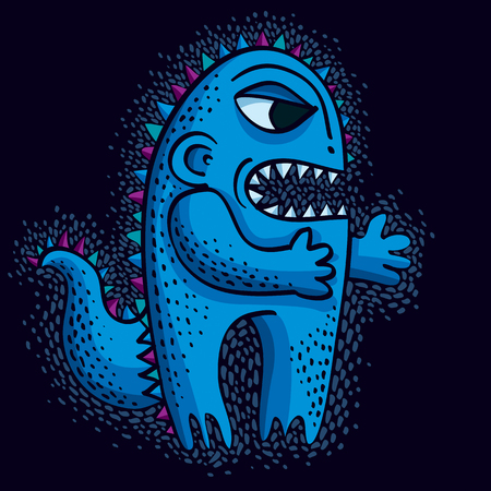 Vector cool cartoon angry monster, freak weird creature. Clipart mythic character for use in graphic design and as mascot.のイラスト素材