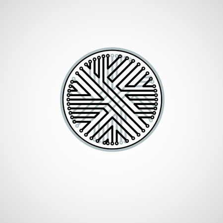 Technology communication cybernetic element. Vector abstract illustration of circuit board in the shape of circle.のイラスト素材