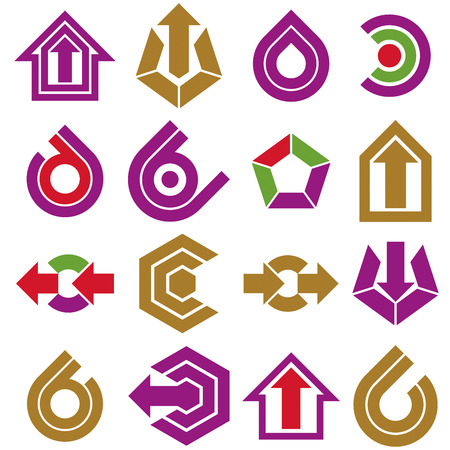 Flat vector abstract shapes, different business icons and design elements collection. Geometric abstract arrows for use as navigation pictograms and app buttons.のイラスト素材