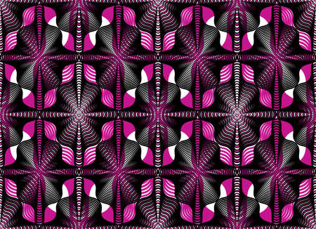 Colorful illusive abstract seamless pattern with overlapping geometric shapes. Vector symmetric...