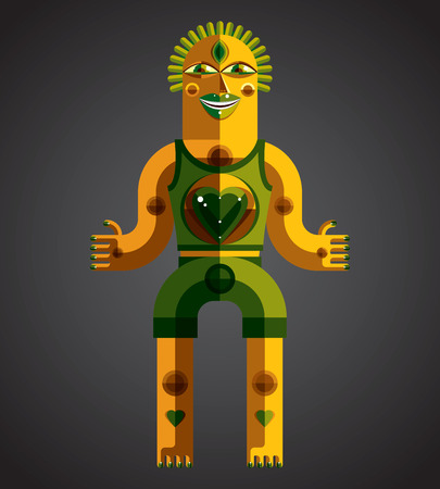 Modernistic style colorful vector illustration made from geometric figures. Flat design image of mythic creature, cubism theme. Avant-garde drawing of a mystic idol.のイラスト素材