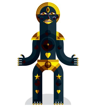 Pagan symbol vector illustration, spiritual cult theme. Modernistic drawing of a weird character. Flat design portrait isolated on white.のイラスト素材