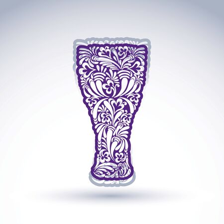 Glass decorated with abstract floral pattern and isolated on white background. Flowery art glassware vector illustration, holiday theme advertising.のイラスト素材