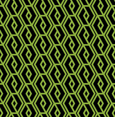 Colorful geometric seamless pattern, symmetric endless vector background with intertwine green and black lines. Abstract vertical concept splicing covering. Ornament backdrop.のイラスト素材