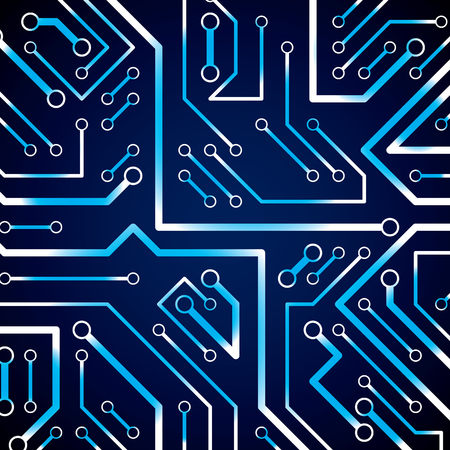 Circuit board futuristic cybernetic texture with sparkles, information communication technology vector background. Computer motherboard web design.のイラスト素材