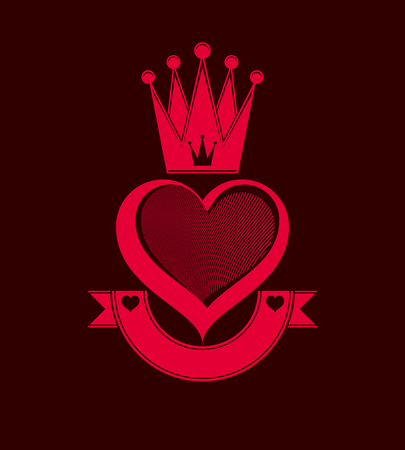 Valentines day conceptual illustration  loving heart with 3d royal crown. Wedding idea romantic element, best for use in graphic design.のイラスト素材