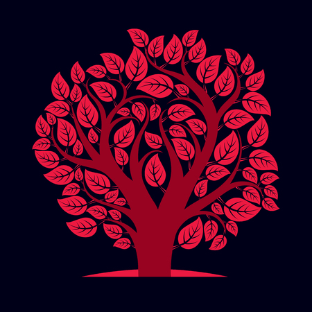 Artistic autumn illustration of tree, stylized eco symbol. Graphic design vector image on season idea, ecology theme.のイラスト素材