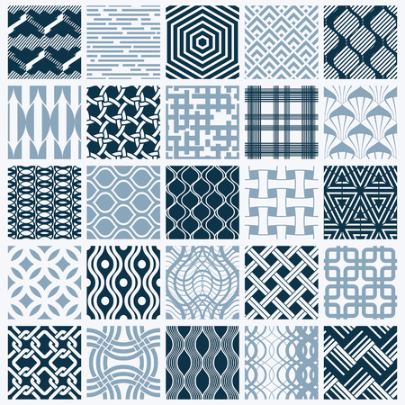 Graphic ornamental tiles collection, set of monochrome vector repeated patterns. Vintage art abstract textures can be used as wallpapers.のイラスト素材