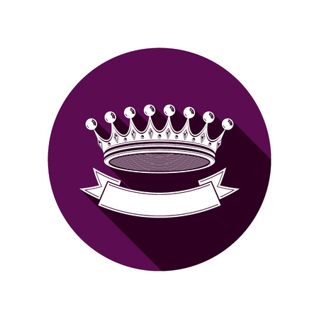 3d stylish monarch crown decorated with ribbon, royalty symbol. Branding emblem, VIP services theme.のイラスト素材