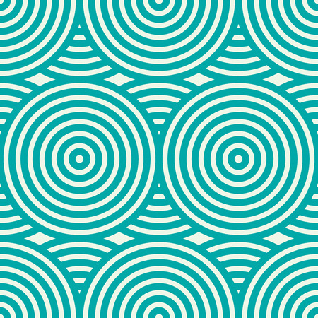Green vector endless pattern created with thin undulate stripes and circles, seamless composition. Continuous interlace texture can be used as website background and as wrapping paper.のイラスト素材