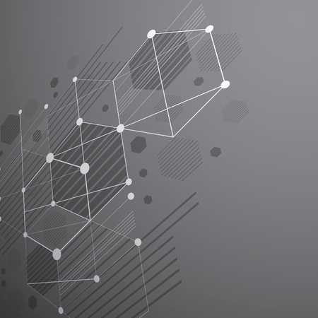 Bauhaus retro wallpaper, perspective black and white art vector background made using lines and honeycombs. Geometric graphic 1960s illustration can be used as booklet cover design.のイラスト素材