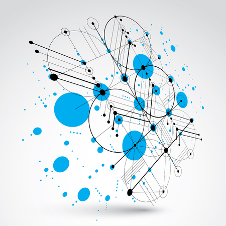 Bauhaus retro wallpaper, perspective blue art vector background made using grid and circles. Geometric graphic 1960s illustration can be used as booklet cover design.のイラスト素材