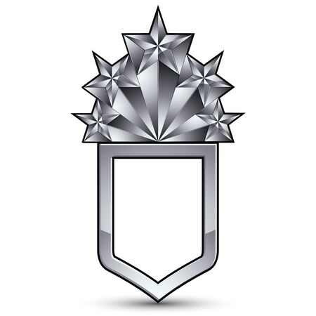 Heraldic 3d glossy icon for use in web and graphic design, pentagonal silver stars, clear EPS 8 vector. Classic luxury badge.のイラスト素材