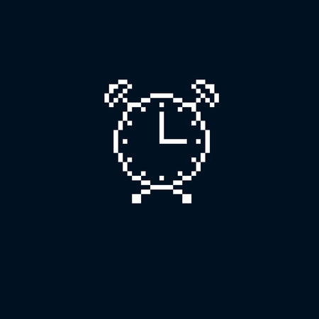 Vector pixel icon isolated, 8bit graphic element. Simplistic alarm clock sign, time idea.