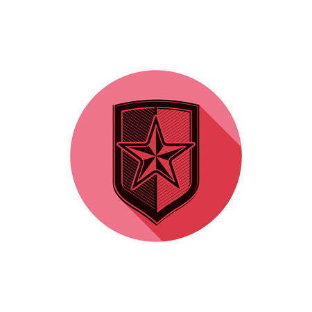 Heraldry theme conceptual icon, protection shield isolated on white. Armed forces idea, graphical coat of arms.のイラスト素材