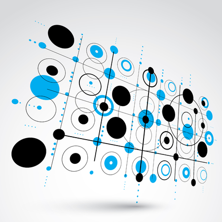Modular Bauhaus 3d vector blue background, created from simple geometric figures like circles and lines. Best for use as advertising poster or banner design.のイラスト素材