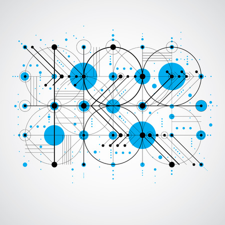 Vector blue abstract background created in Bauhaus retro style. Modern geometric composition can be used as templates and layouts.のイラスト素材
