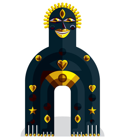 Bizarre creature vector illustration, cubism graphic modern picture. Flat design image of an odd character isolated on white.のイラスト素材